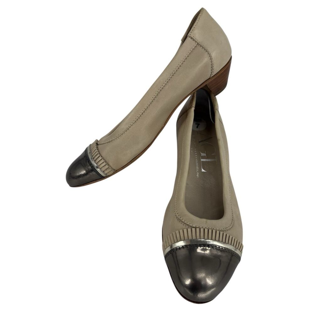 AGL Attilio Giusti Leombruni 37 Womens Sz 7 Cap Toe Kitten Heel Shoes Leather